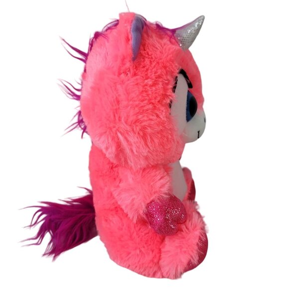 2/$15 Peek A Boo Valentine Unicorn Plush Pink 10.5" Silver Purple Mane Hearts - Picture 5 of 9
